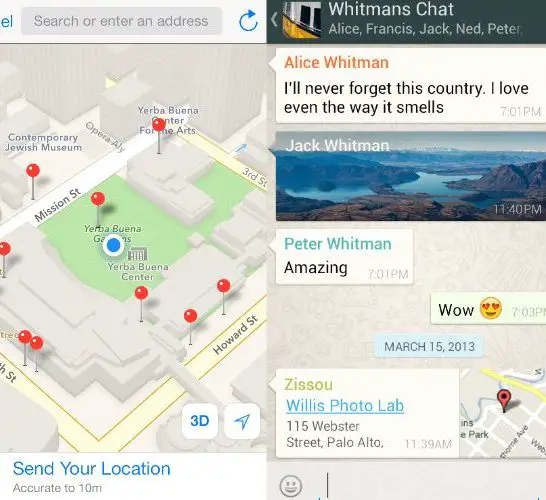 How do I send a Google map location on Whatsapp Iphone