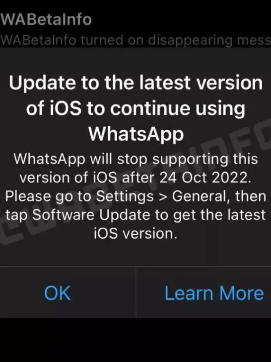 Is WhatsApp no longer support older versions of iOS