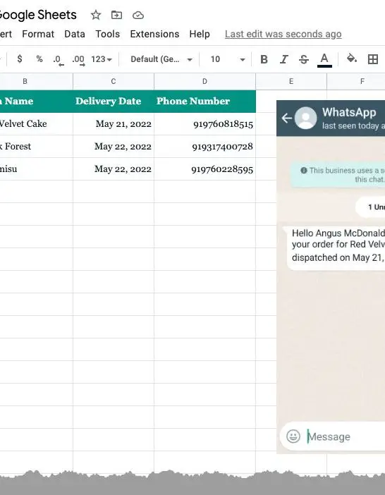 How do I send a message from a Google sheet to a WhatsApp group