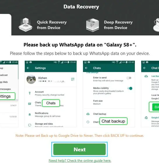 Where is WhatsApp recovery mode