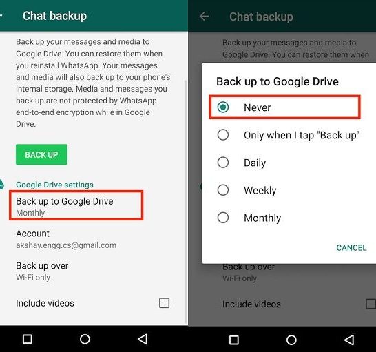 How do I turn off WhatsApp backup