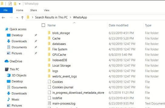 Where are WhatsApp Web files stored in PC