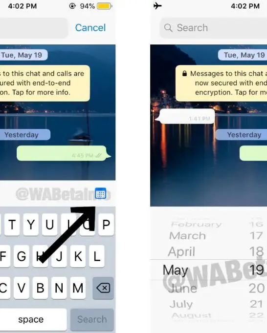 How do I search WhatsApp by date on Iphone