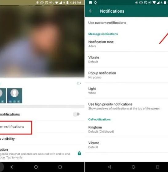 What is custom notification in Whatsapp