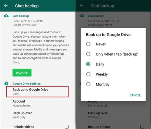 Where does Samsung store WhatsApp backup