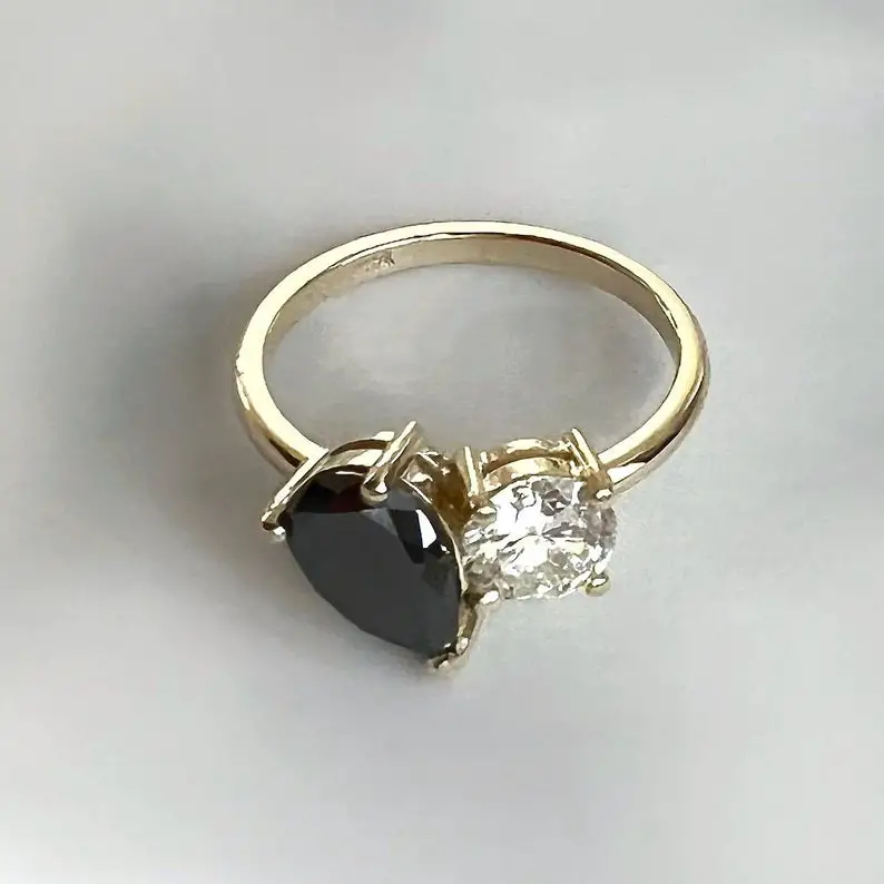 Toi et Moi Black Diamond Engagement Ring