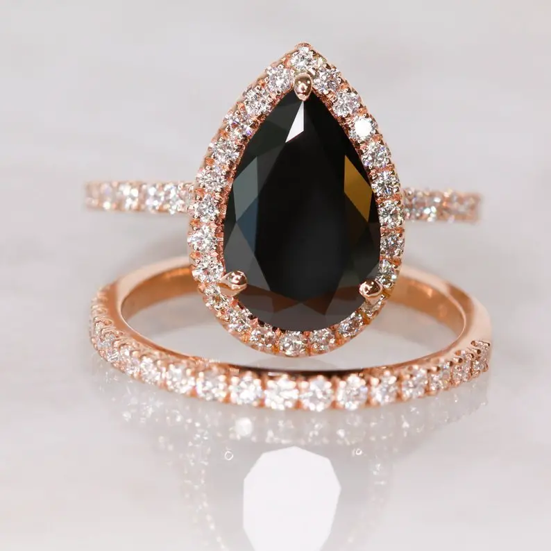 Pear Shaped Black Diamond Engagement Ring.