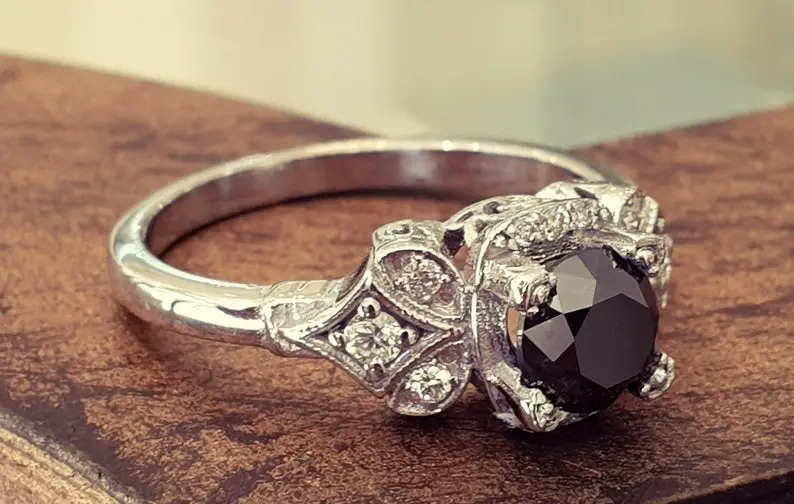 Vintage Engagement Ring with a Black Diamond