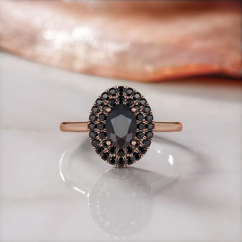 Black Diamond Cluster Engagement Ring