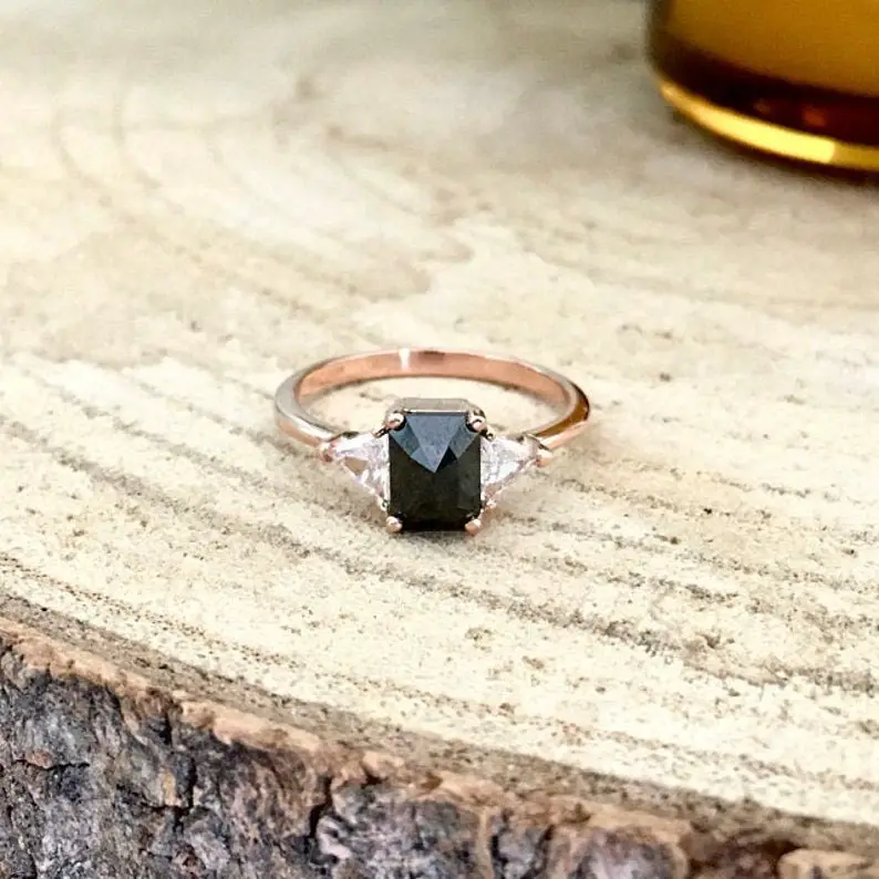 Radiant Cut Black Diamond Engagement Ring