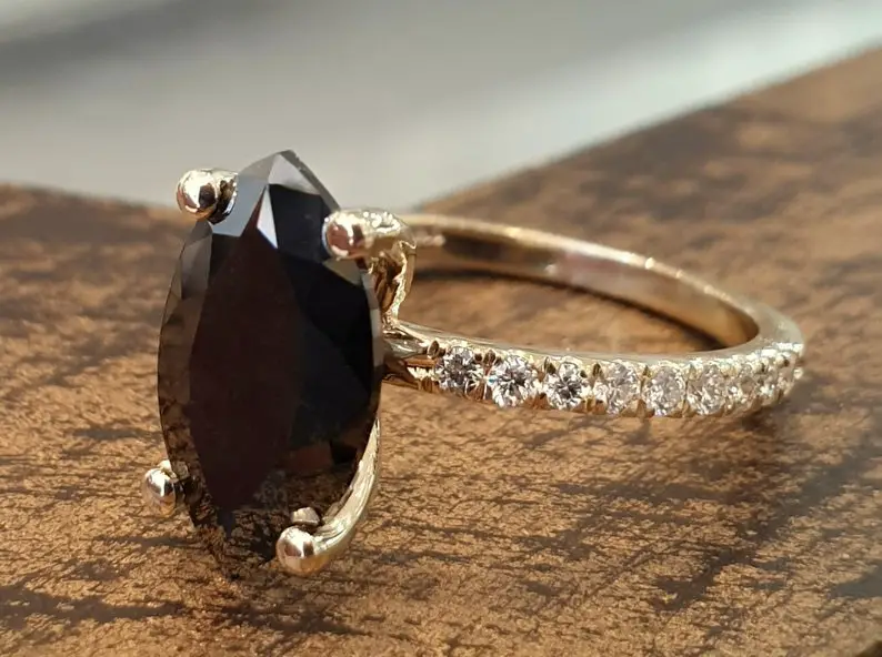 Black Diamond Marquise Engagement Ring