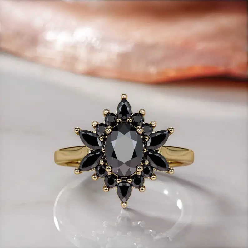 Black Diamond Vintage Engagement Ring