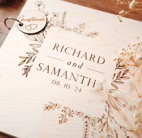 Wooden engraved guest book