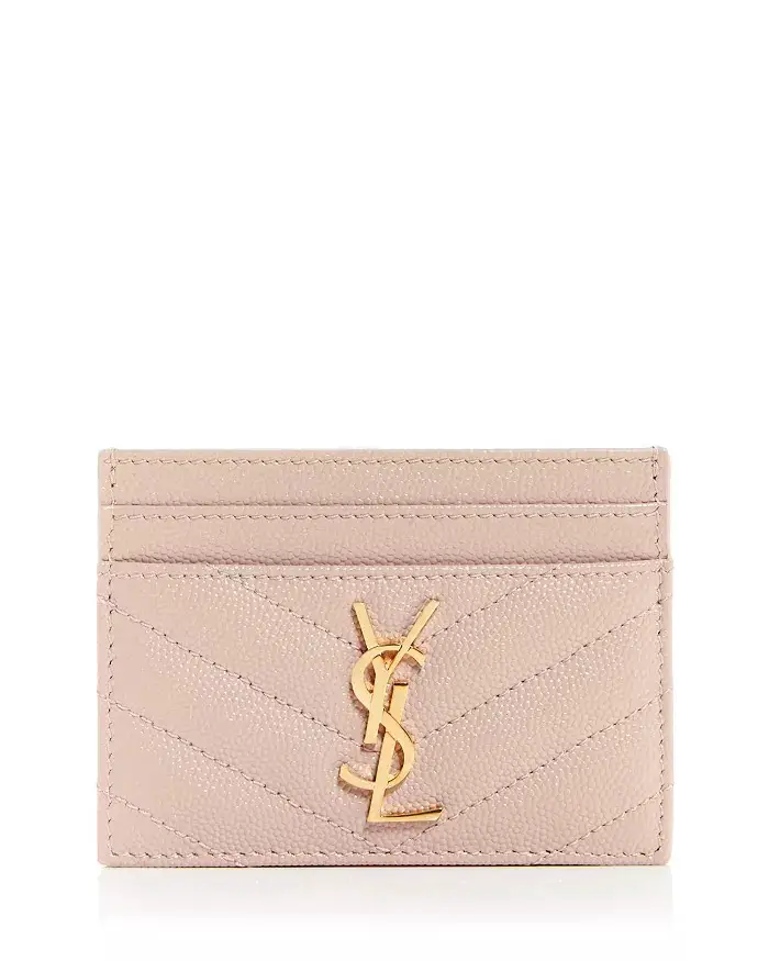 CASSANDRE SAINT LAURENT MATELASSÉ CARD CASE IN GRAIN DE POUDRE EMBOSSED LEATHER