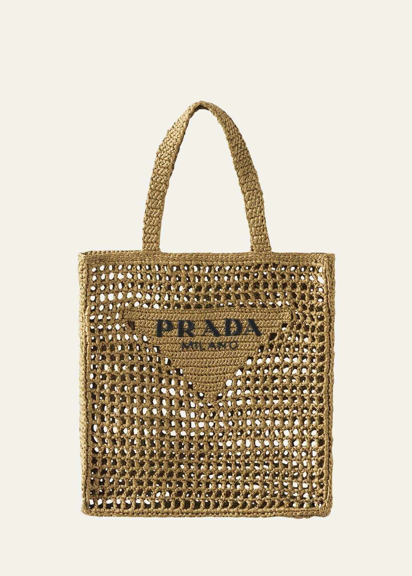 prada logo crochet tote