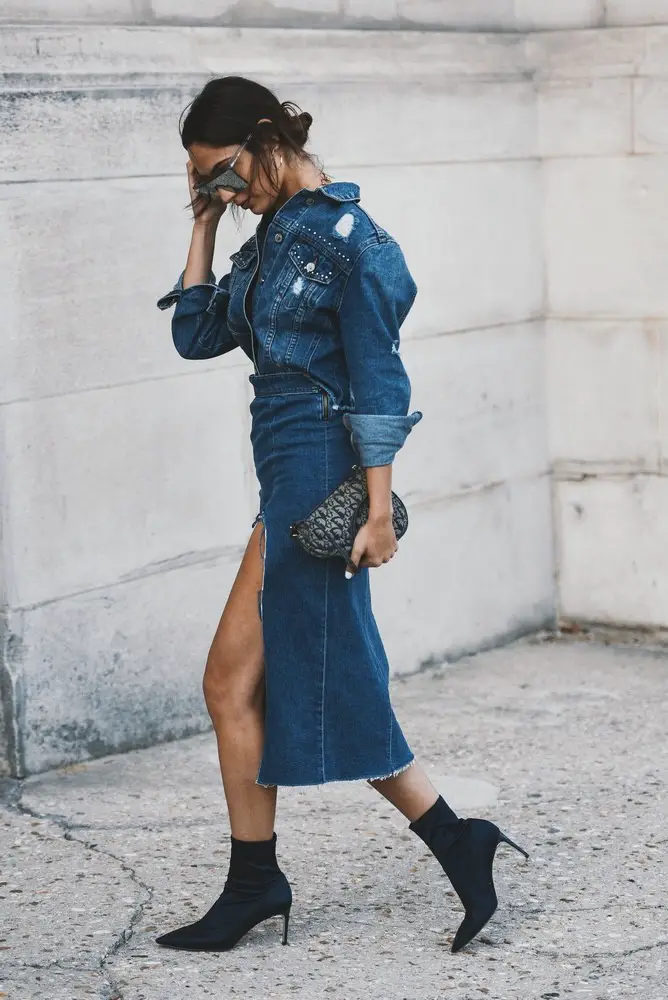 Denim Top with a Denim Midi Skirt