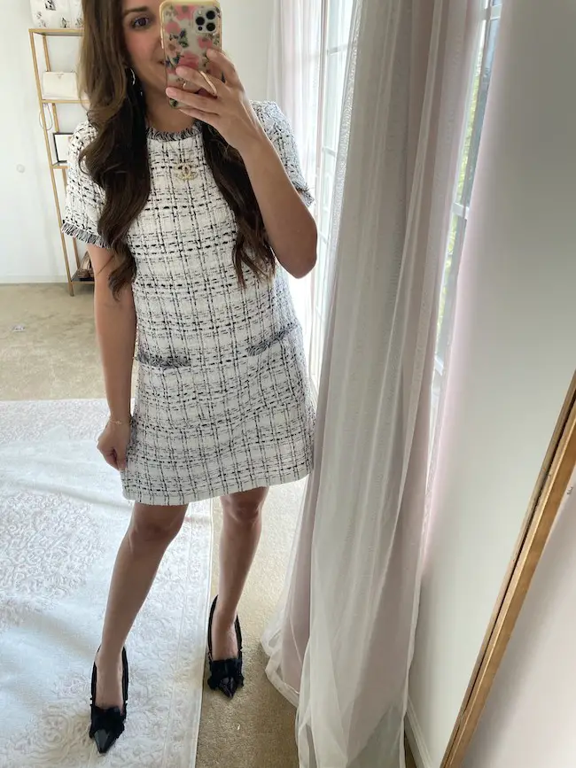 Black and White Tweed Shift Dress