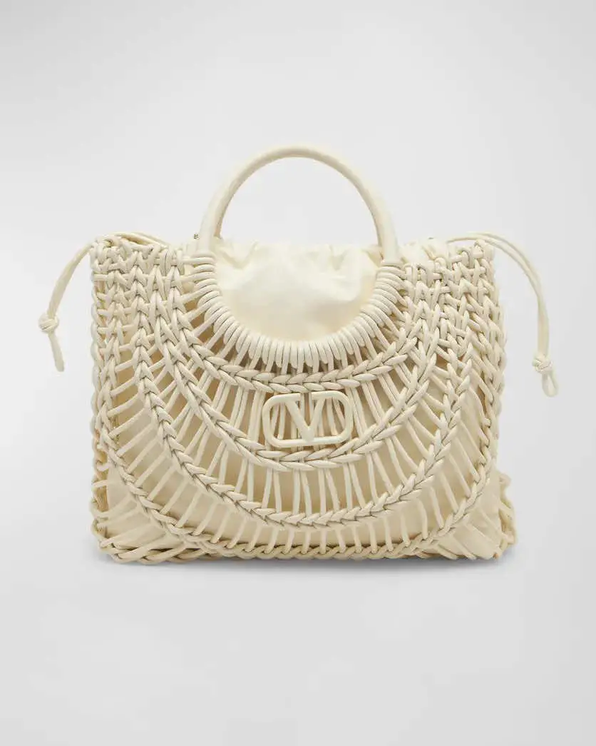 valentino Allover Knot Braided Drawstring Tote Bag