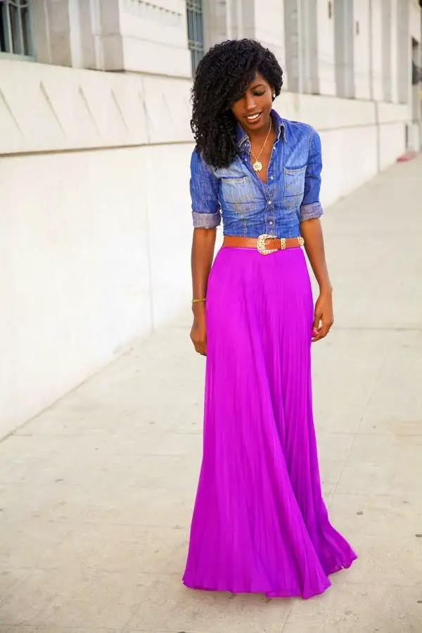 Belt Your Maxi Skirt with a Denim Shirt