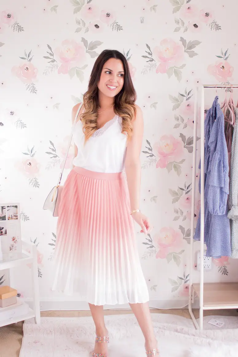 Pink Pleated Midi Skirts