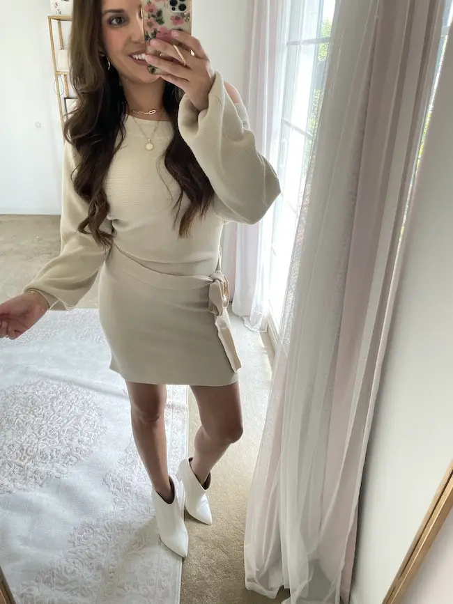 Cream One-Shoulder Sweater Dress