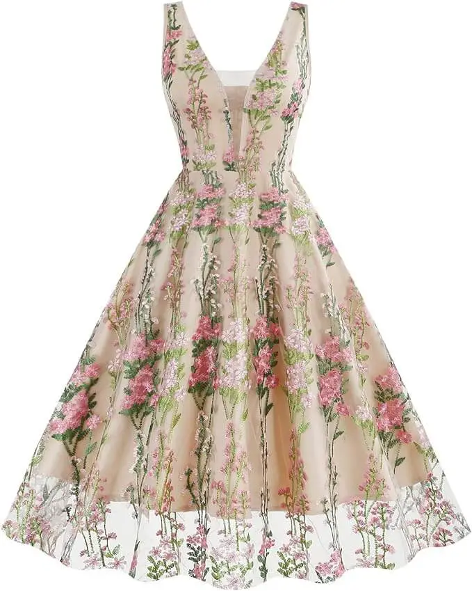 Keyhole Floral Embroidered Dress