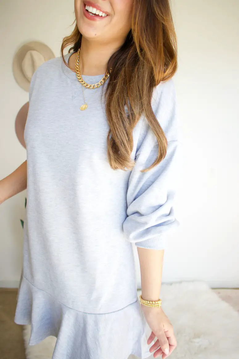 Grey Ruffle Sweater Dress