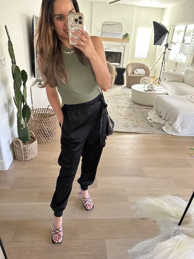 Styling satin cargo pants