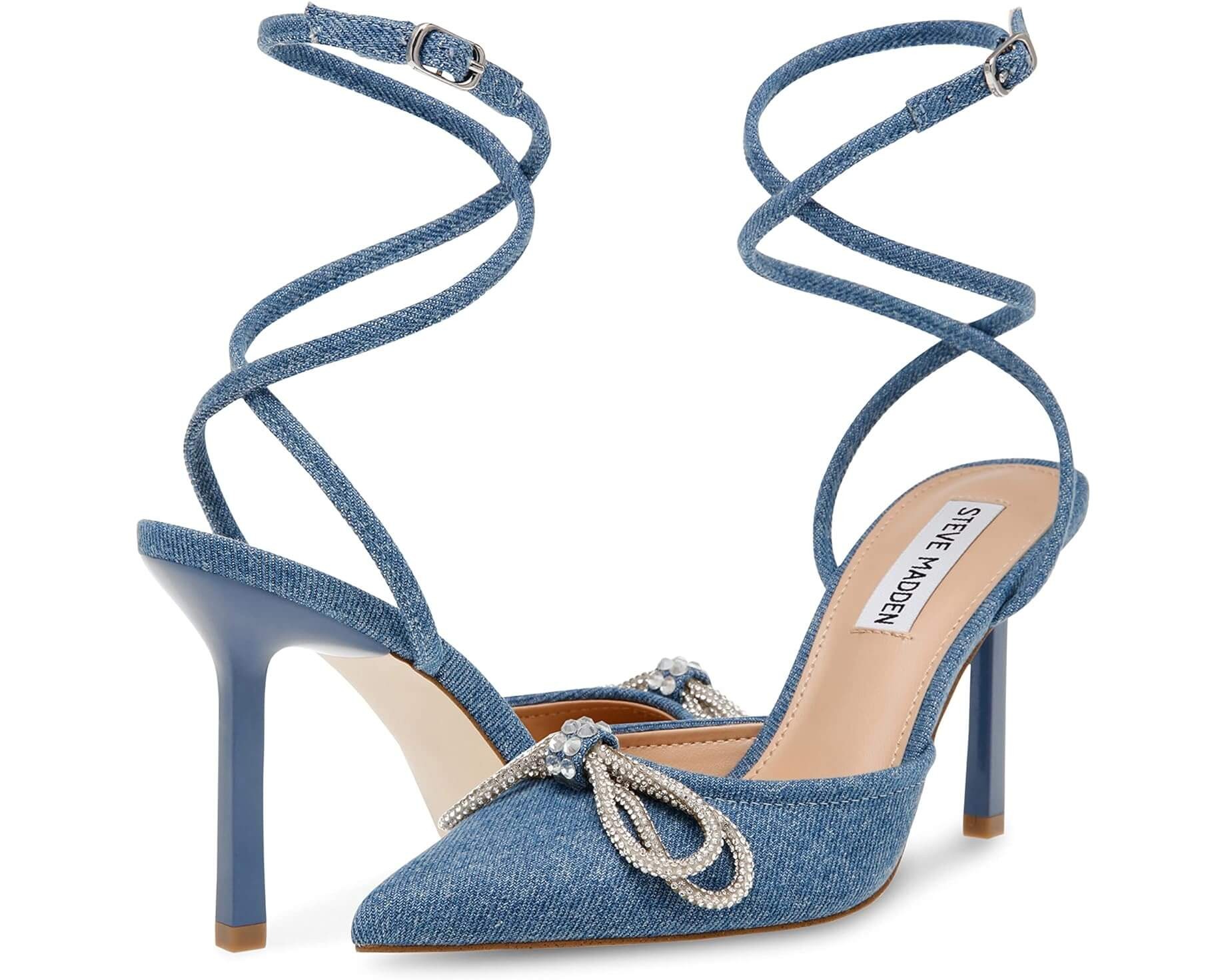 Denim double bow high heel