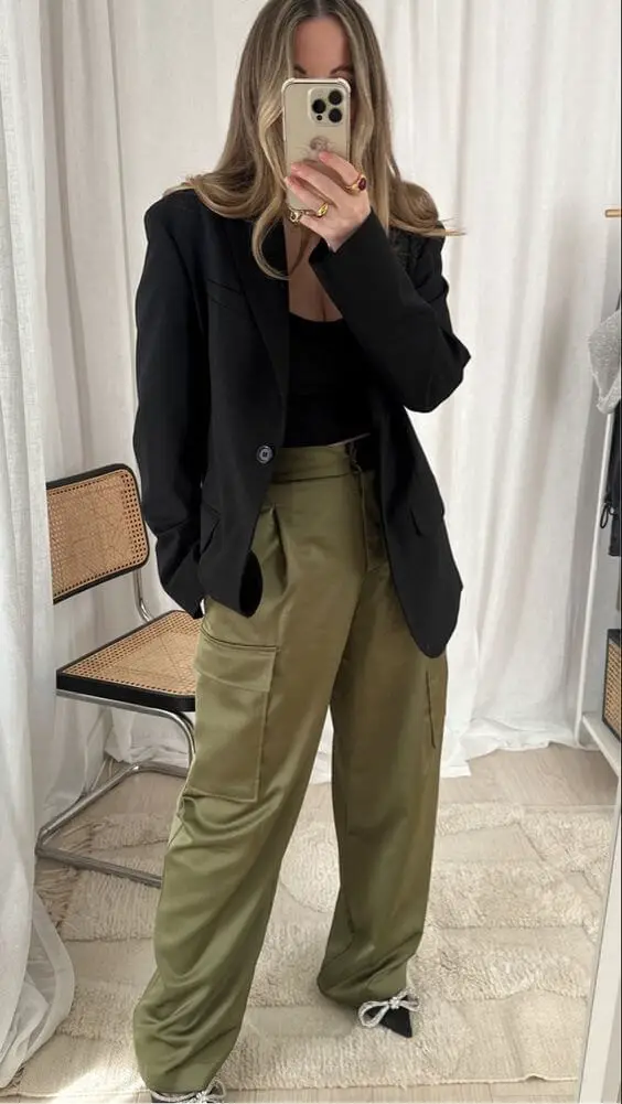 Styling satin cargo pants