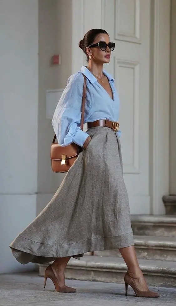 Pair Your Maxi Skirt with a Button-Down Top