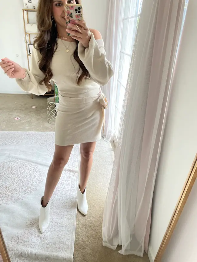 Cream One-Shoulder Sweater Dress