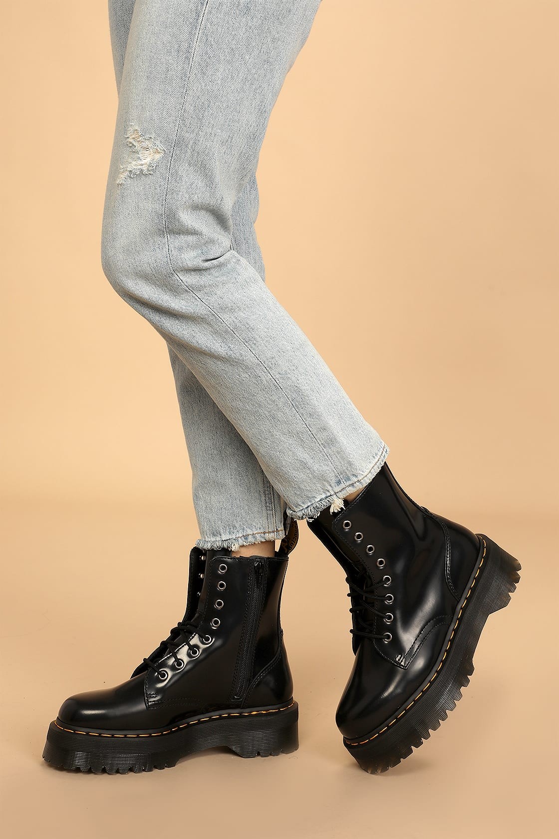 Combat Boots Outfit with Jeans