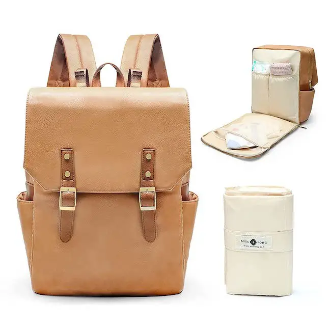 Miss Fong Faux Leather Diaper Bag Backpack