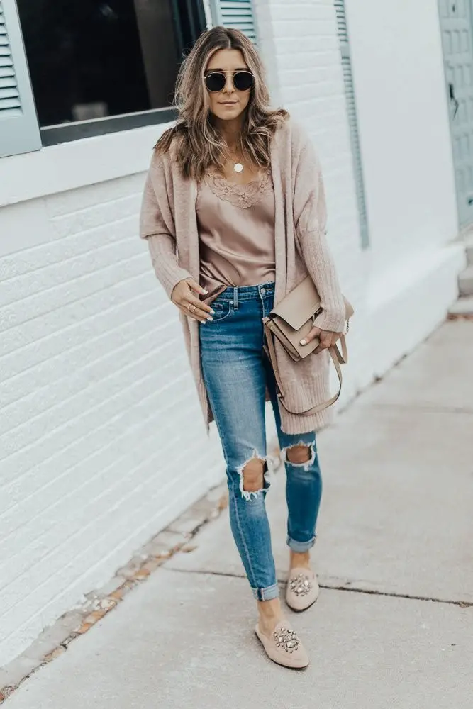 Cardigan with a Lace Cami Outfit