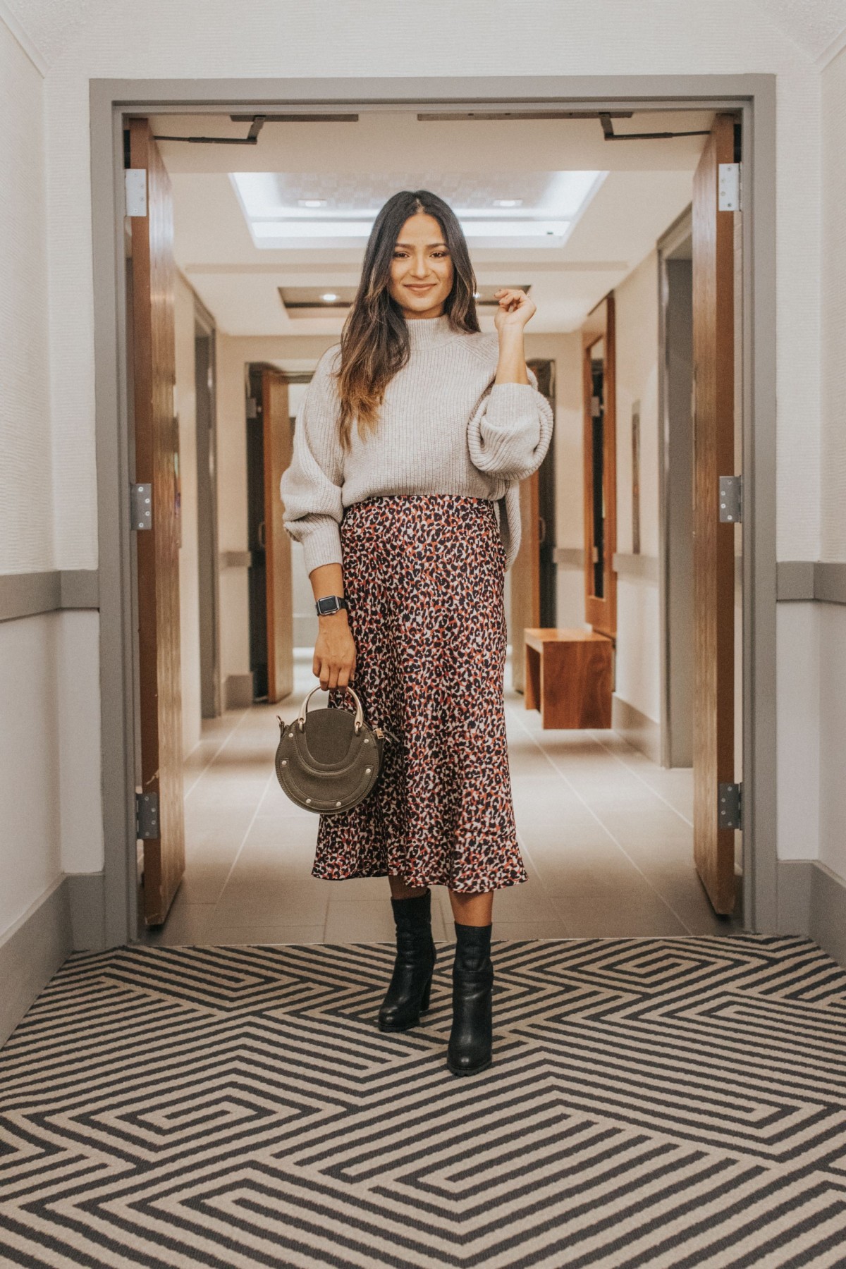 Denim Skirt + Boots + Cute Sweater