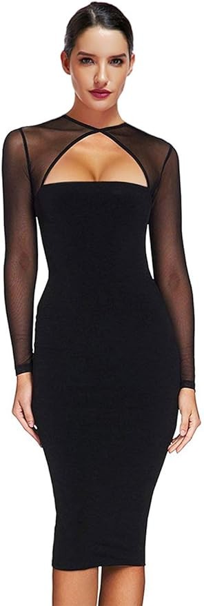 Maketina Women Midi Length Cut Out Keyhole Party Bodycon Bandage Dress