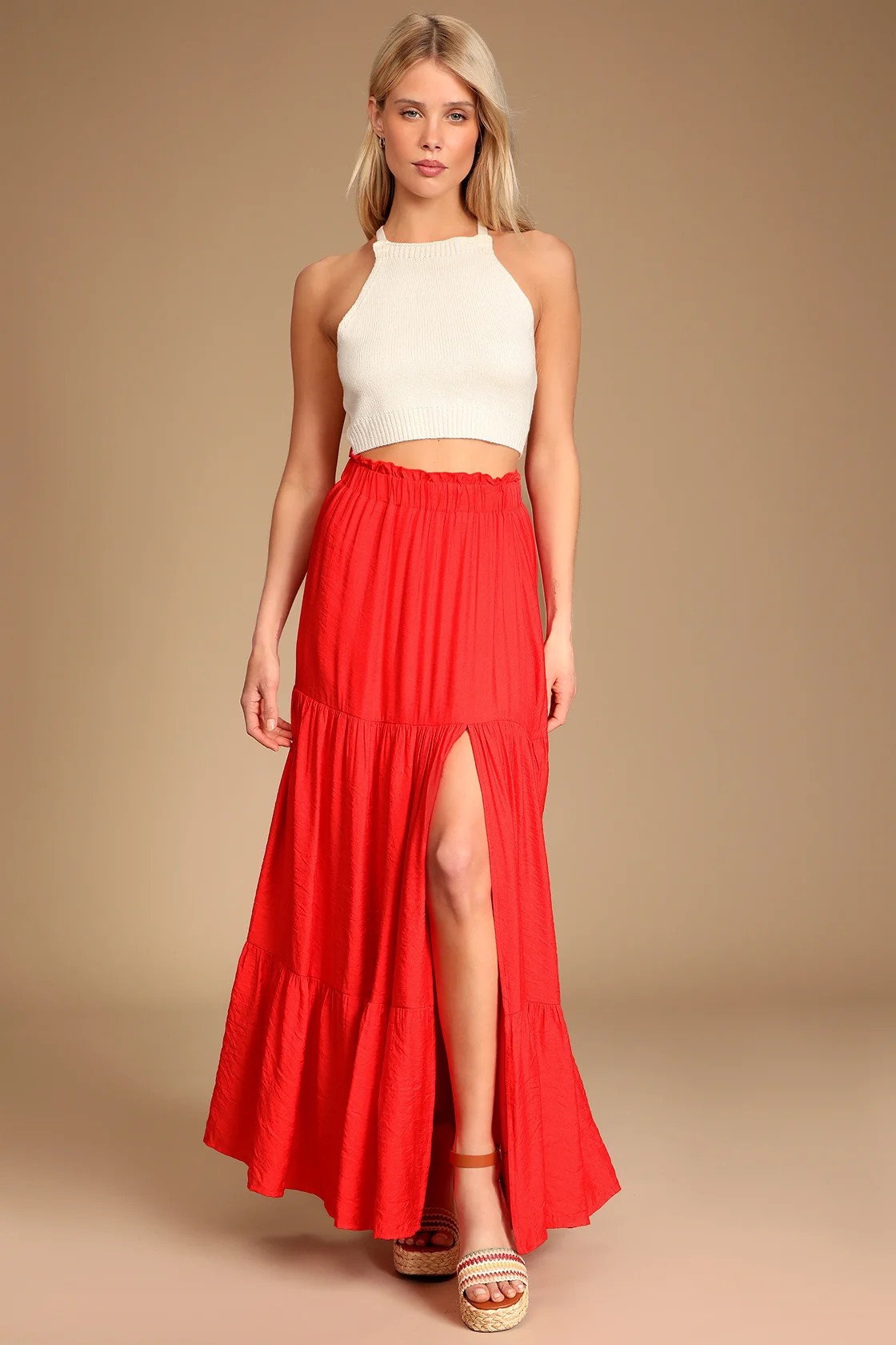 Go Long with a Red Maxi Skirt